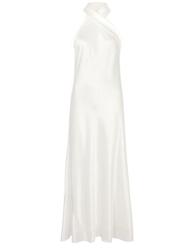 Galvan London Cropped Pandora Satin Maxi Dress - White