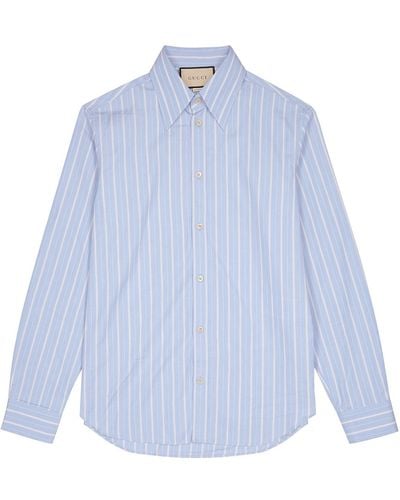 Gucci Striped Cotton-Poplin Shirt - Blue
