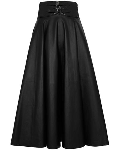 Alaïa Alaïa Belted Leather Midi Skirt - Black