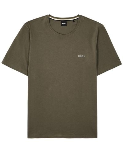 BOSS Logo-Embroidered Stretch-Cotton T-Shirt - Green