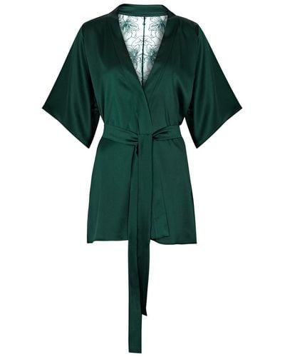 Fleur Of England Eva Silk-blend Satin Robe - Green