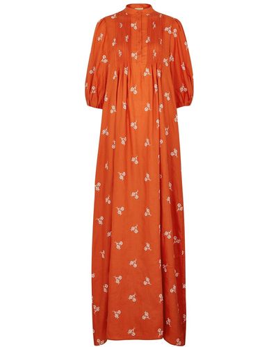 Erdem Mustique Embroidered Linen Maxi Dress - Orange