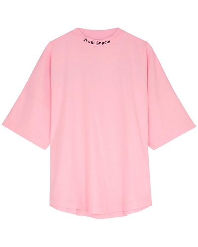 Palm Angels Logo-Print Cotton T-Shirt - Pink