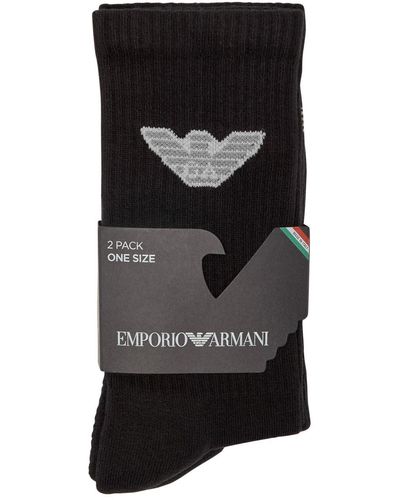 Emporio Armani Logo-intarsia Cotton-blend Socks - Black