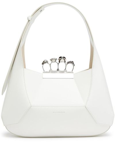 Alexander McQueen Jeweled Hobo Leather Shoulder Bag - White