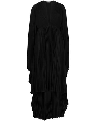 Balenciaga Cape-Effect Plissé Dress - Black