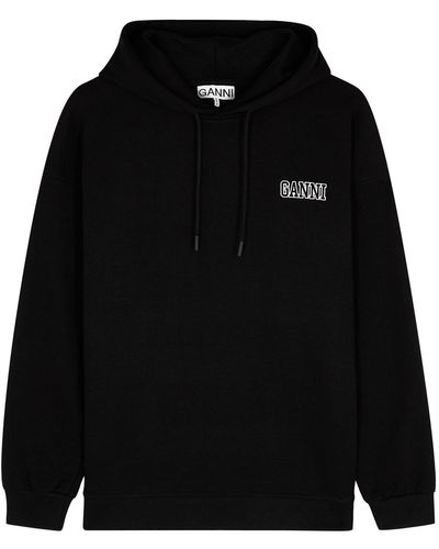 Ganni Software Logo Hooded Cotton-blend Sweatshirt - Black