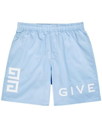 Givenchy Logo-Print Shell Swim Shorts - Blue