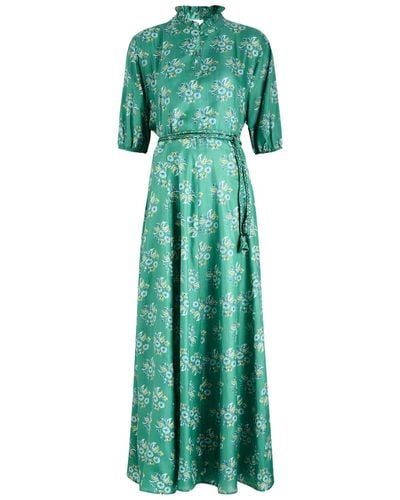 Hannah Artwear Oceanus Floral-Print Silk-Satin Maxi Dress - Green