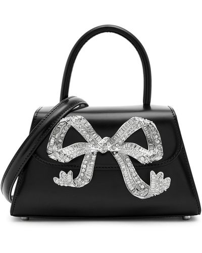 Self-portrait Bow Mini Python-effect Leather Top Handle Bag In Neutral