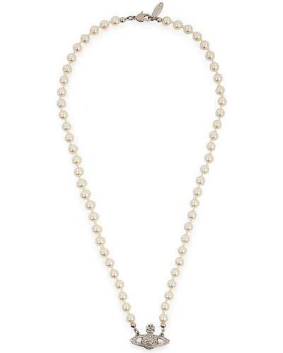 Vivienne Westwood Mini Bas Relief Faux Pearl Necklace - White