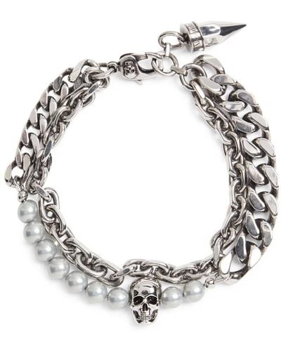 Alexander McQueen Skull Embellished Double Chain Bracelet - Metallic