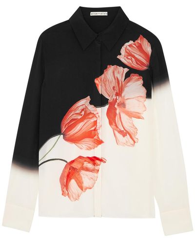 Alice + Olivia Brady Floral-Print Silk Shirt - Black