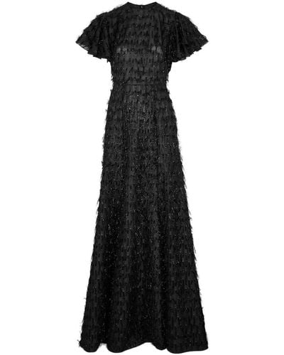 The Vampire's Wife Light Sleeper Fringed Organza Gown - Black