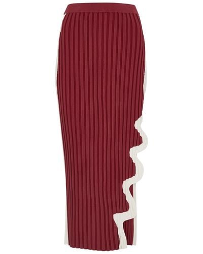 Ph5 Jela Asymmetric Stretch-Knit Midi Skirt - Red