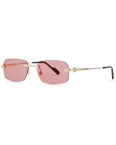 Cartier Signature C De Rectangle-frame Sunglasses - Pink