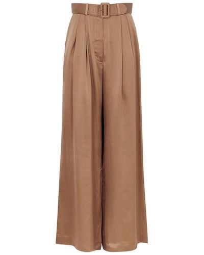 Zimmermann Tuck Wide-leg Silk-satin Trousers - Brown
