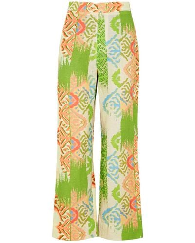 Never Fully Dressed Marra Printed Cotton-blend Trousers - Green