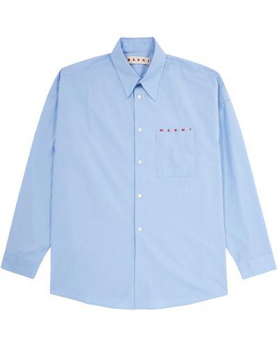 Marni Logo-Print Cotton Shirt - Blue