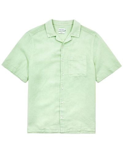 Calvin Klein Logo-Embroidered Linen-Blend Shirt - Green