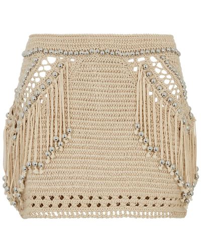Rabanne Rabanne Fringed Crochet Mini Skirt - Natural