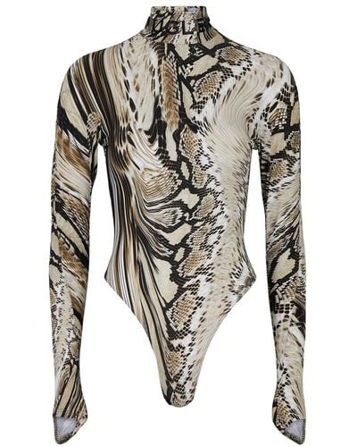 Mugler Python-print Stretch-jersey Bodysuit - Gray
