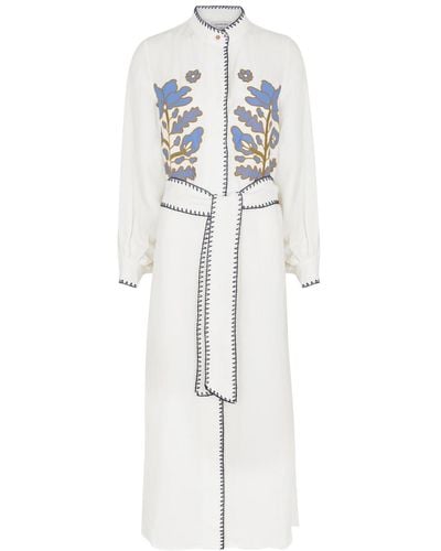 Lug Von Siga Amira Embroidered Linen-Blend Midi Dress - White