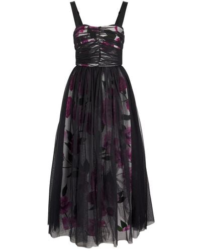 Erdem Tulle-Layered Floral-Print Cotton Midi Dress - Black