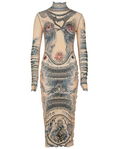 Jean Paul Gaultier Sun Tattoo Printed Stretch-Jersey Midi Dress - Natural