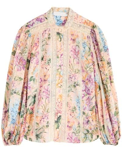 Zimmermann Halliday Lace-Panelled Floral-Print Cotton Shirt - Pink