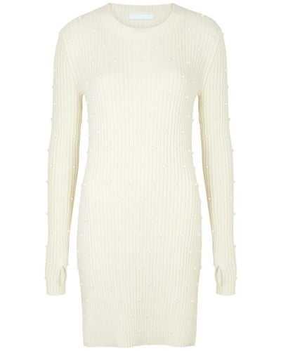 Helmut Lang Bead-Embellished Ribbed Cotton-Blend Dress - White