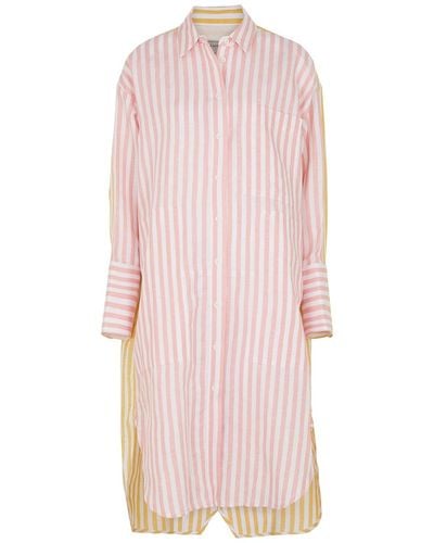 Lee Mathews Hope Striped Linen-Blend Midi Dress - Pink