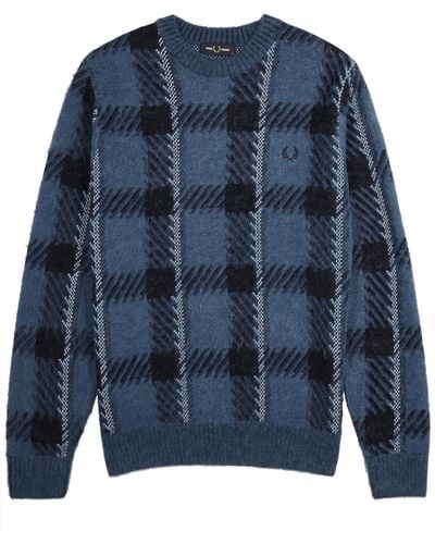 Fred Perry Checked Cotton-blend Sweater - Blue