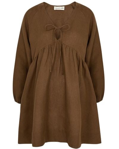 Casa Raki Barbi Linen Mini Dress - Brown