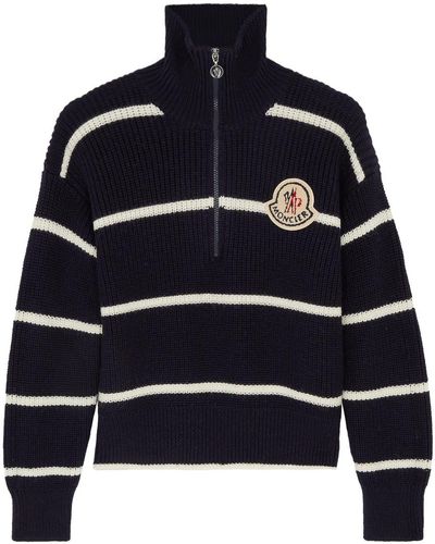 Moncler Striped Half-zip Wool Jumper - Blue