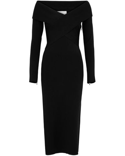 Roland Mouret Cross-over Knitted Midi Dress - Black