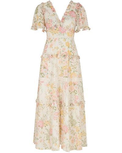 Needle & Thread Sunrise Bloom Floral-print Cotton Midi Dress - Natural