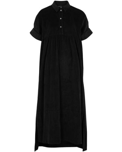 Foemina Berry Corduroy Midi Shirt Dress - Black