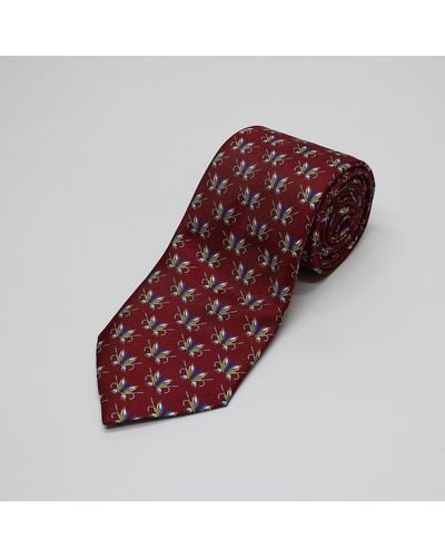 Harvie & Hudson Wine Fly Fishing Printed Silk Tie - Red