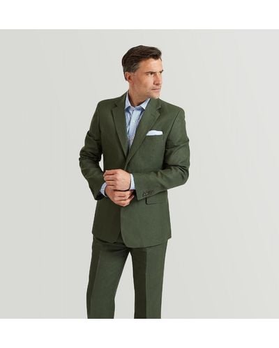 Harvie & Hudson Dark Green Plain Linen Jacket