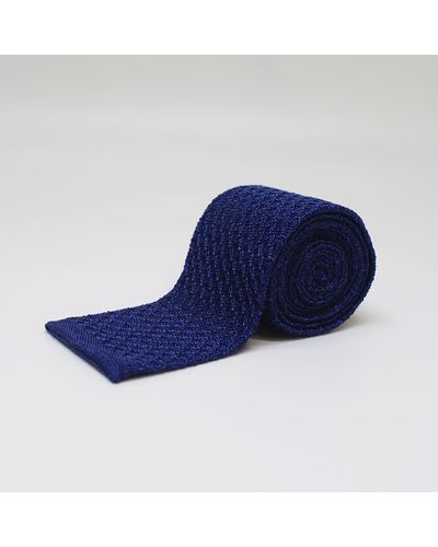 Harvie & Hudson Navy Knitted Silk Tie - Blue