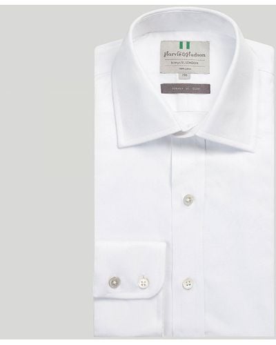 Harvie & Hudson White Fine Twill Button Cuff Slim Fit Shirt