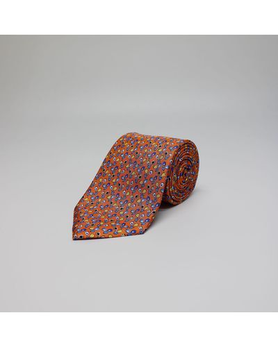 Harvie & Hudson Orange Twin Floral Printed Silk Tie - Brown