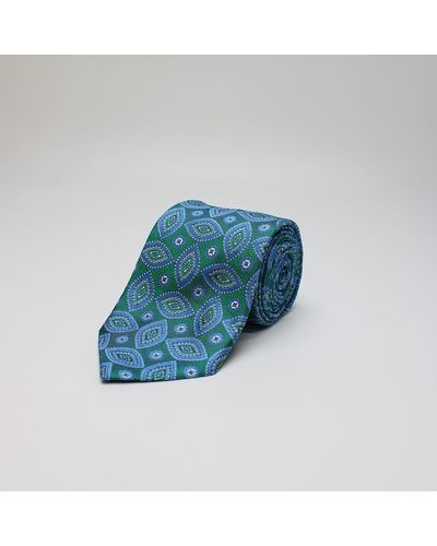 Harvie & Hudson Green Abstract Woven Silk Tie - Blue