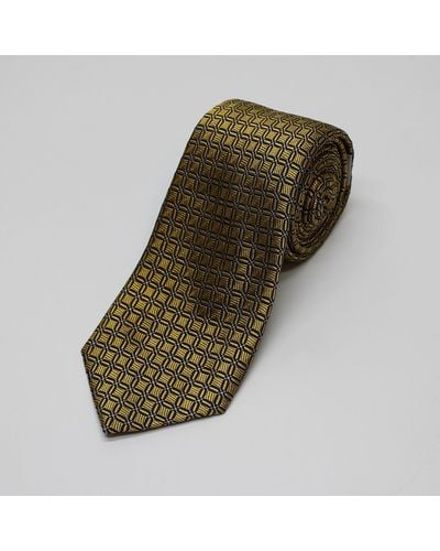 Harvie & Hudson Gold Mosaic Woven Silk Tie - Green