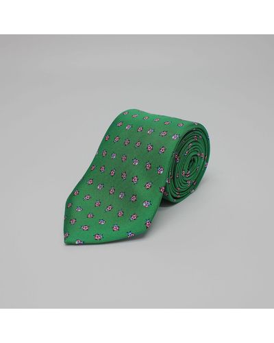Harvie & Hudson Green Ladybirds Printed Silk Tie