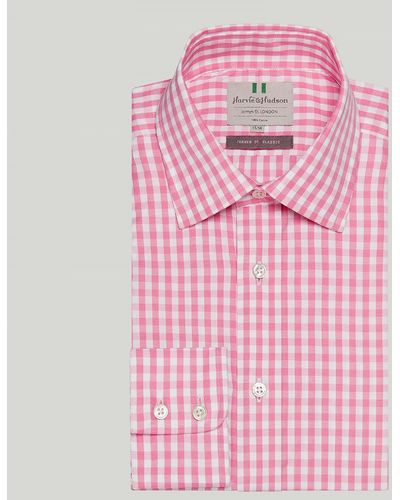 Harvie & Hudson Pink Gingham Check Button Cuff Classic Fit Shirt