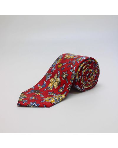 Harvie & Hudson Red Leaves Printed Silk Tie