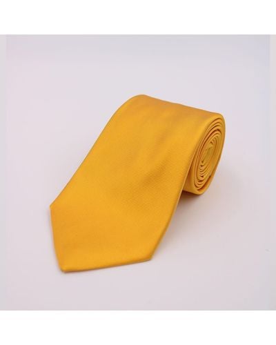 Harvie & Hudson Yellow Plain Woven Silk Tie - Orange