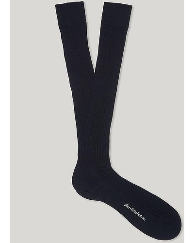 Harvie & Hudson Navy Long Cotton Socks - Blue
